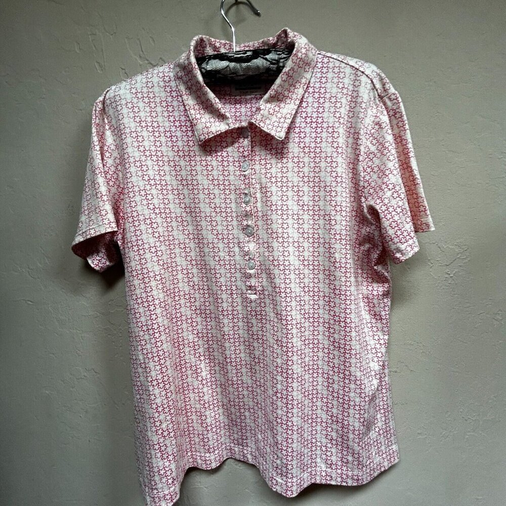 EP Pro Tour Tech Women's Athletic Golf Polo Shirt XL Button Up Floral Pink